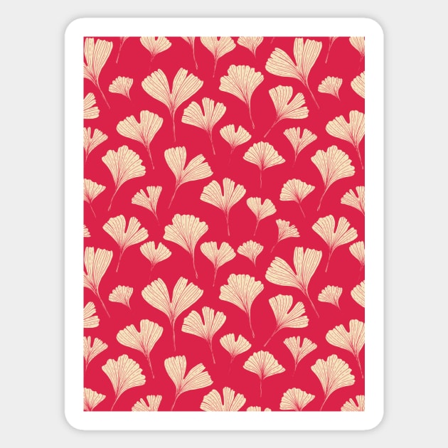 Ginkgo biloba leaves botanical pattern in viva magenta Sticker by Natalisa